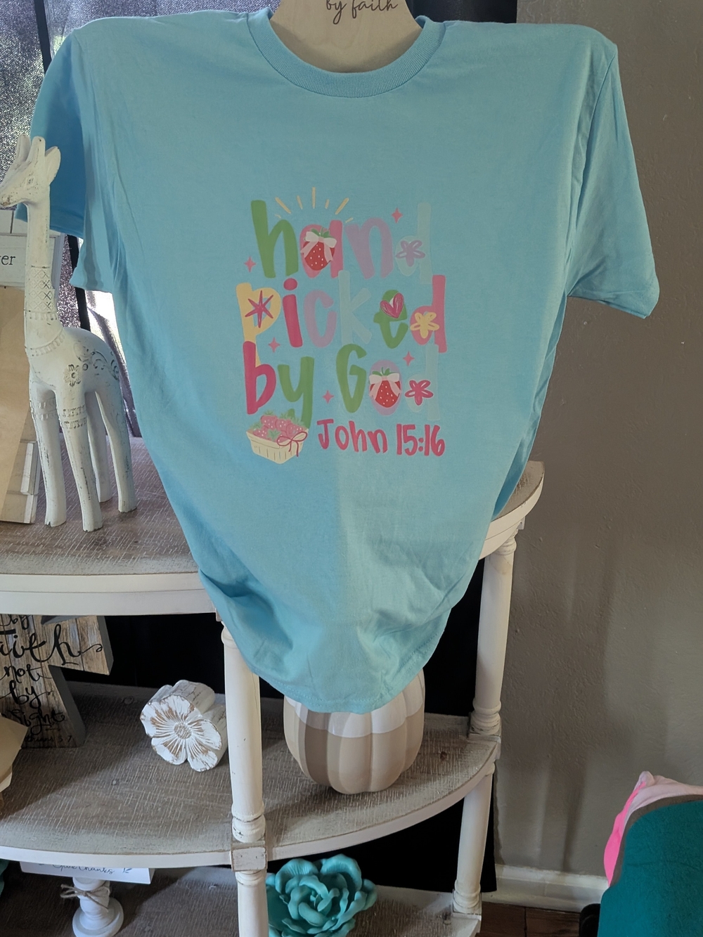 'Hand Picked by God' Graphic Tee - Light Blue